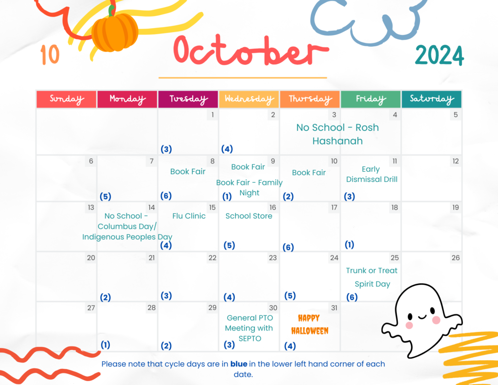 Colorful Cute Doodle Planner 2024 October Monthly Calendar