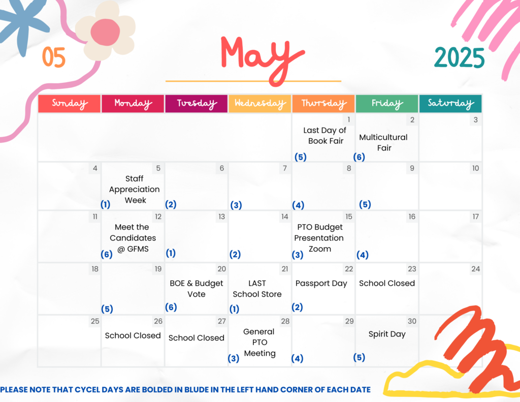 Colorful Cute Doodle Planner 2025 May Monthly Calendar