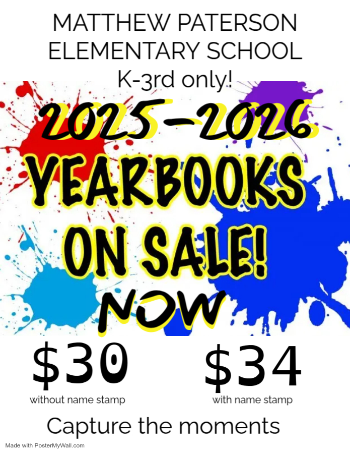 All kinders through 3rd grade order your yearbooks today!  Use code 20839.
4th graders do not need to order a yearbook as they are gifted one from MPES PTO!