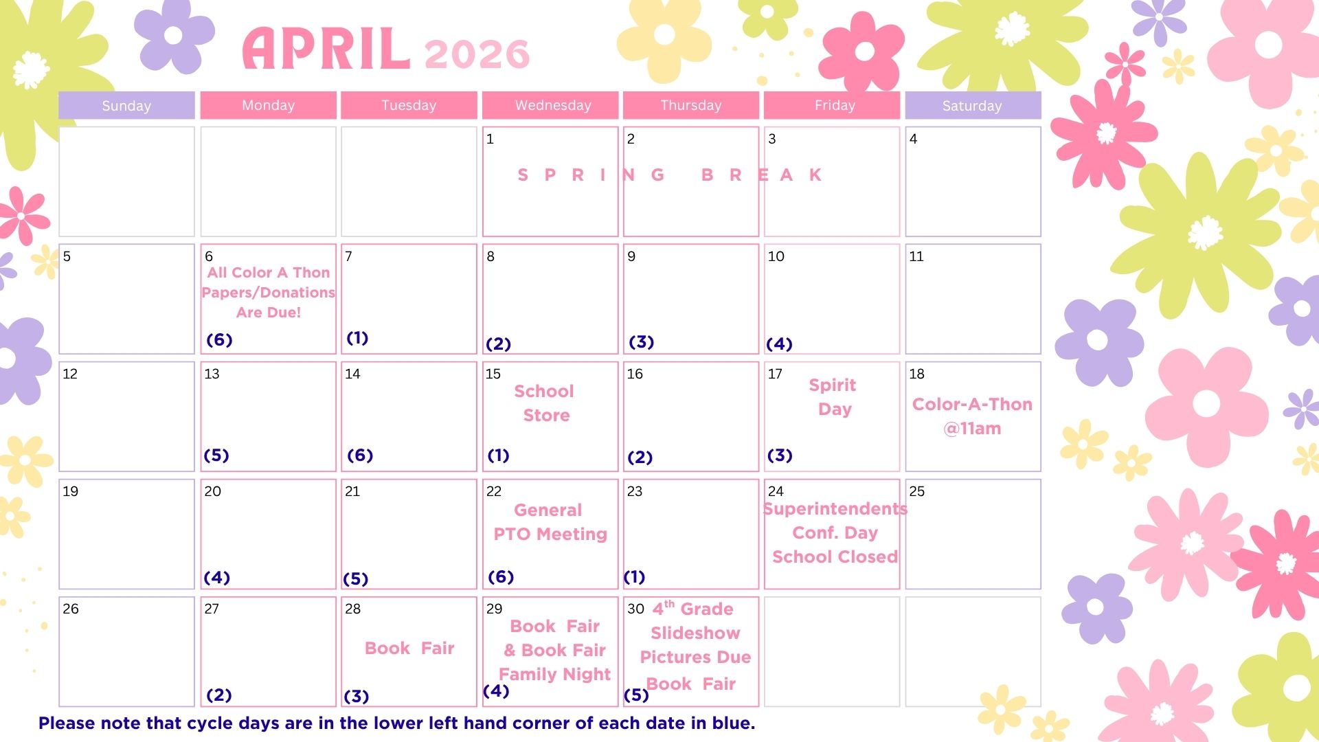 Colorful Modern Simple Illustrated Flowers April 2026 Monthly Calendar